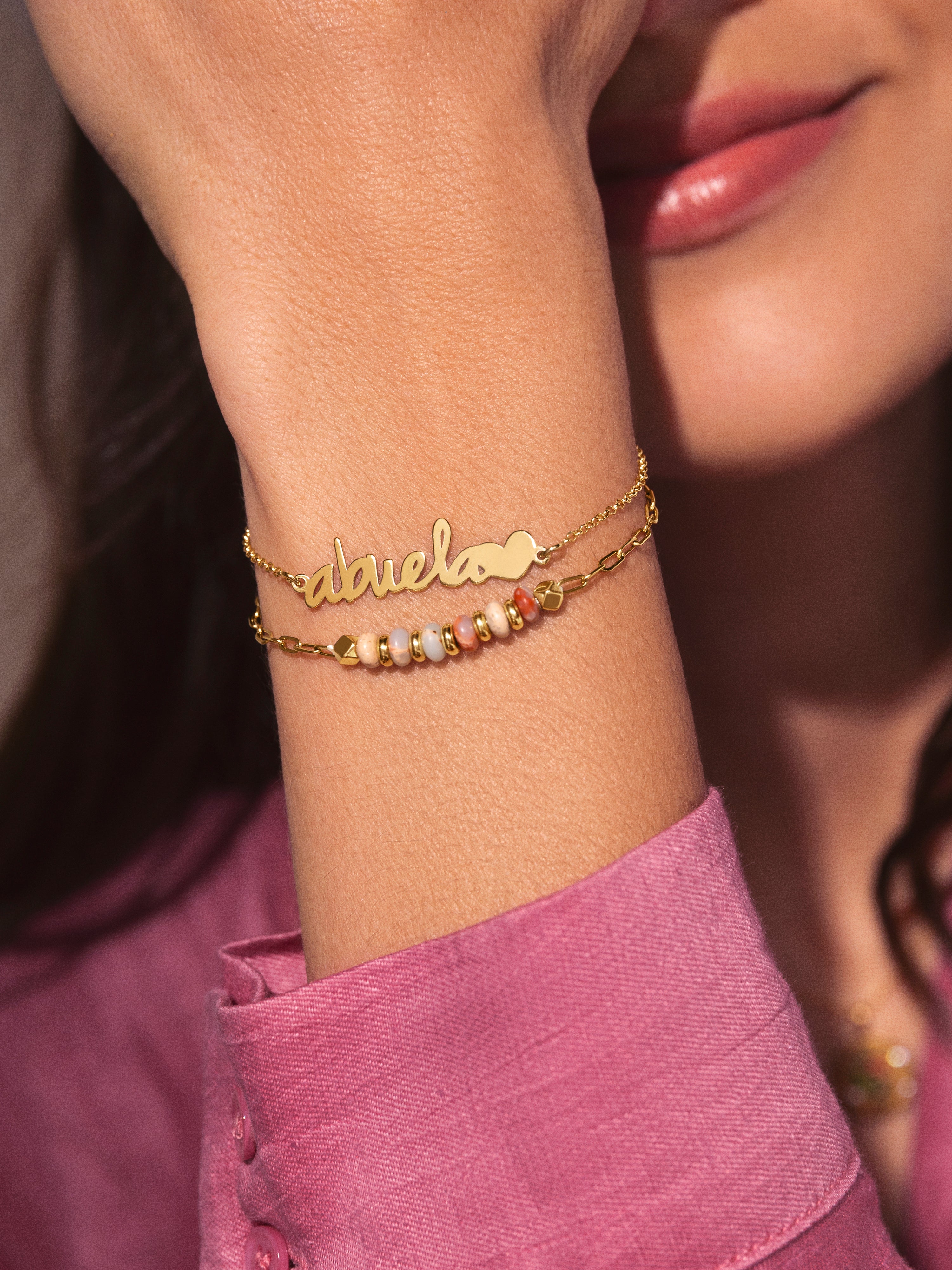 Pulsera Abuela Heart Plata Baño Oro