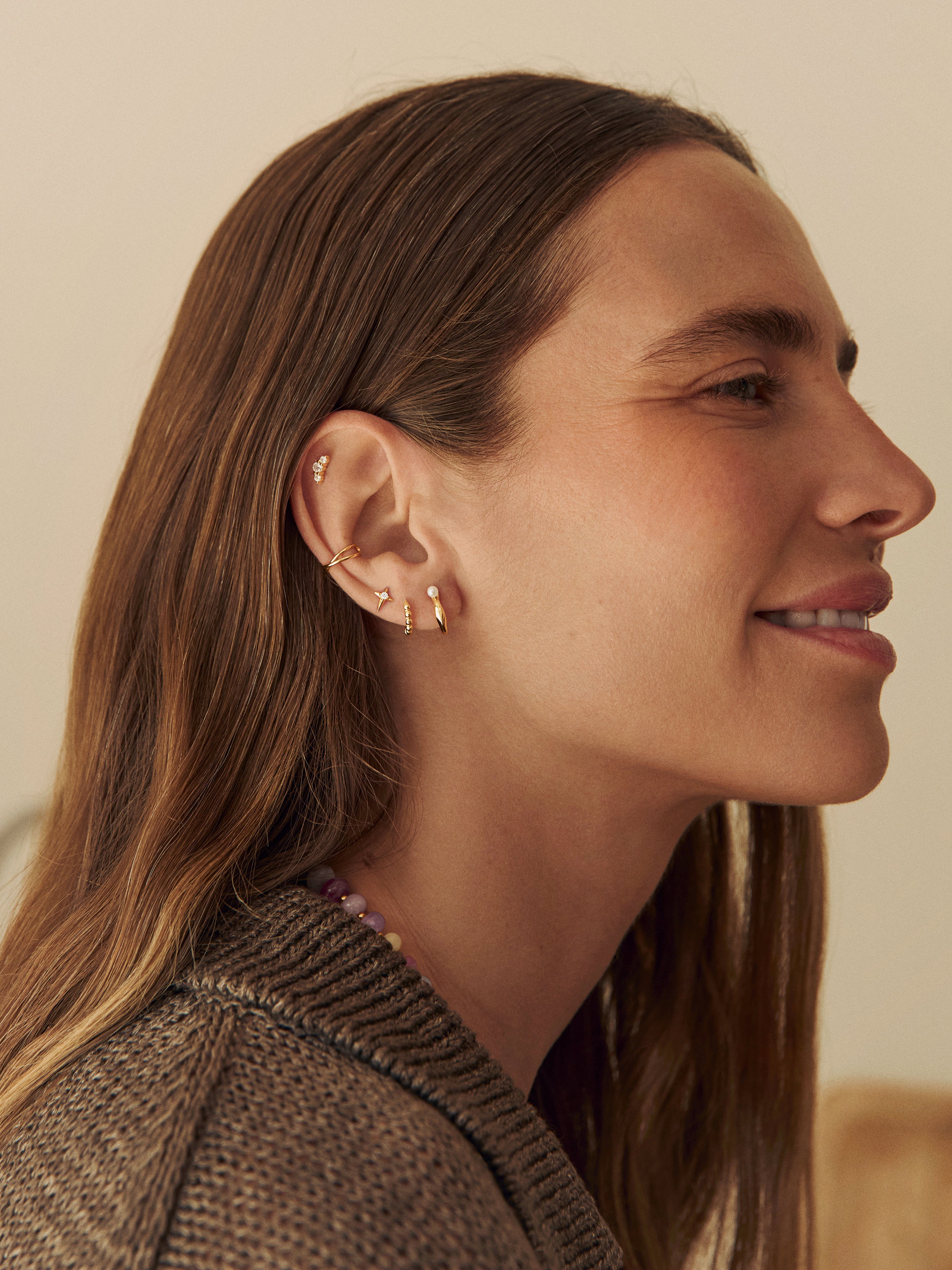 Pendiente Suelto Perla y Spark Baño Oro