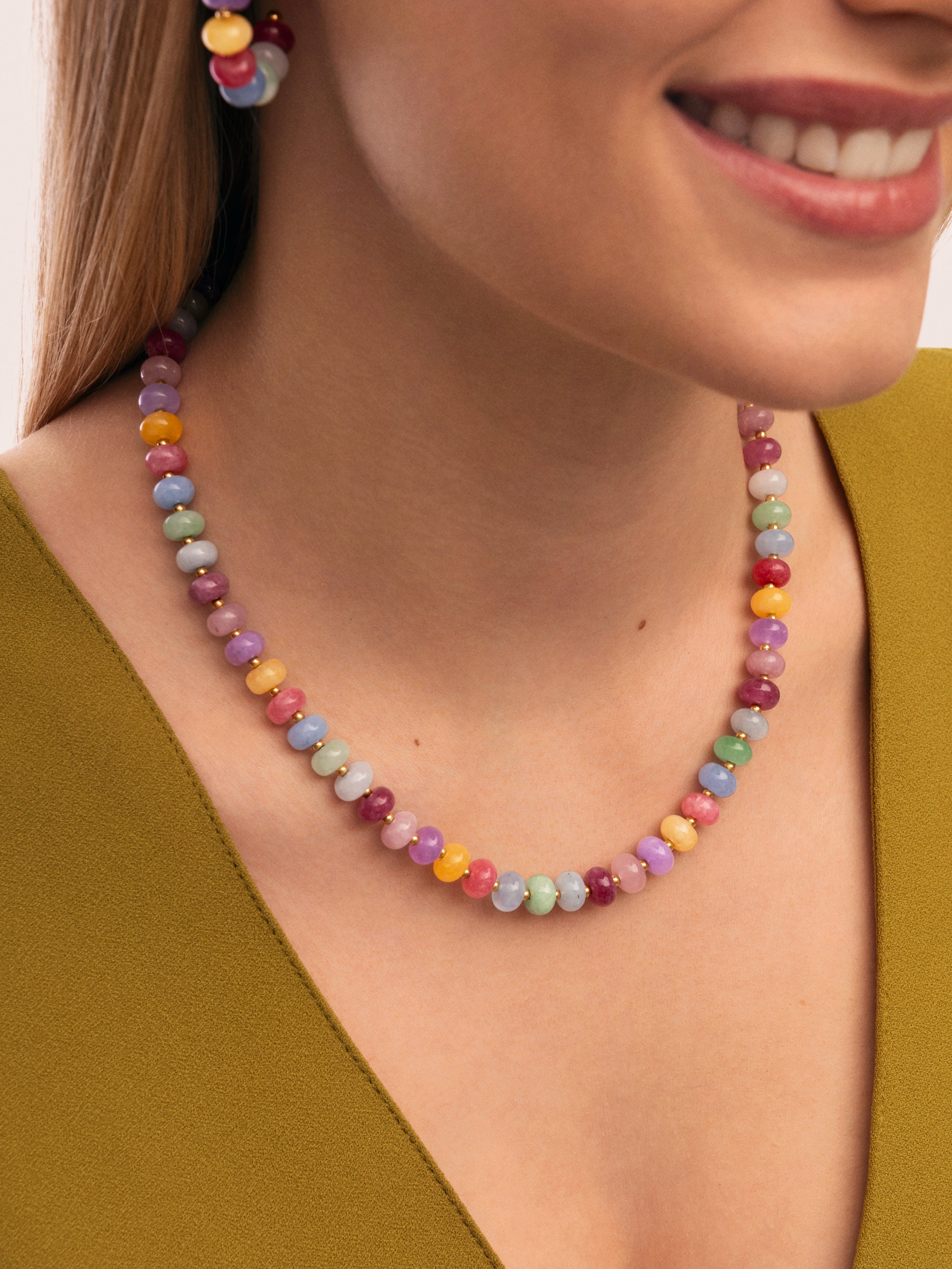 Collar Color Stones Acero Baño Oro