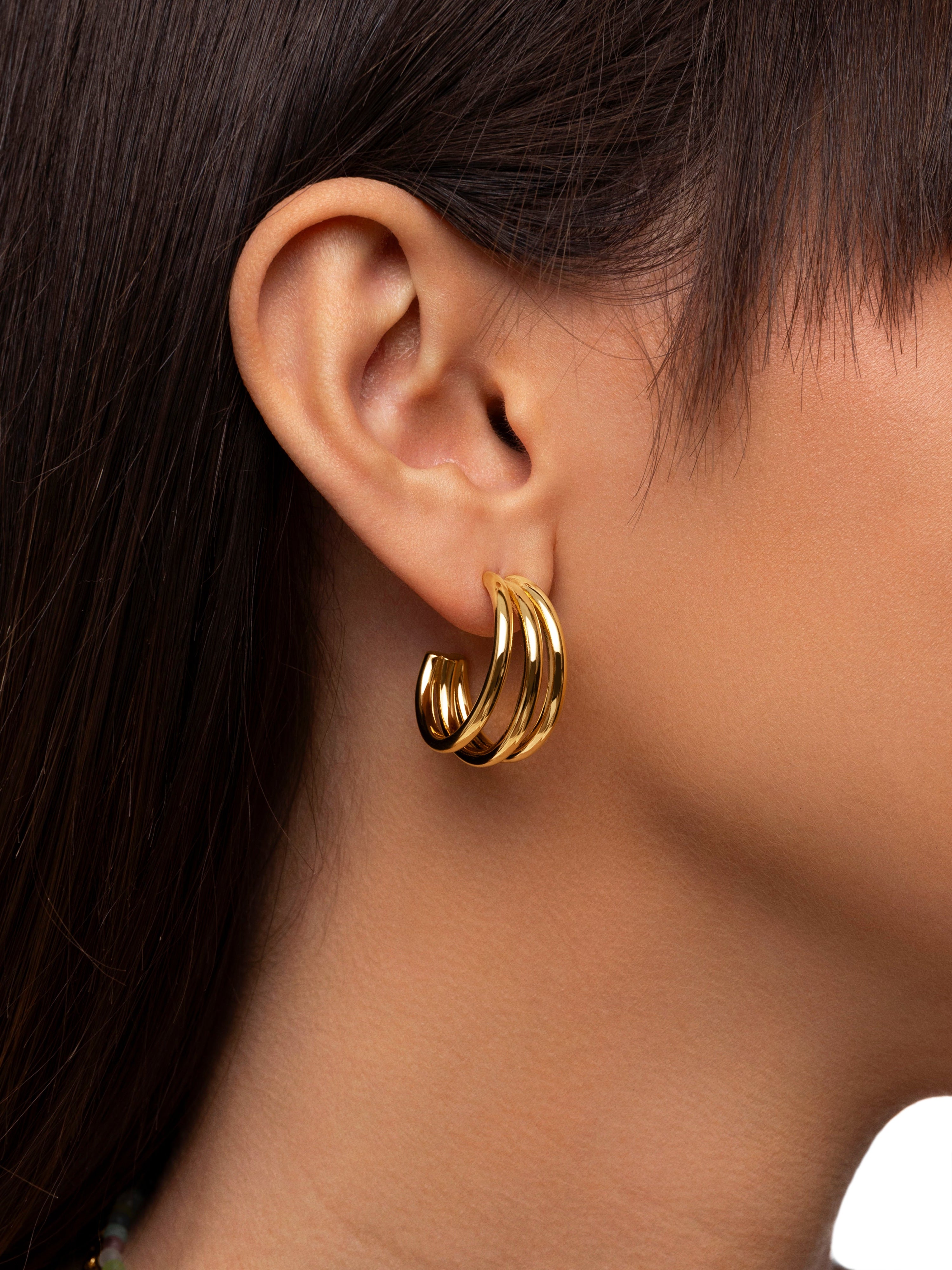 Pendientes Aro Triple Baño Oro