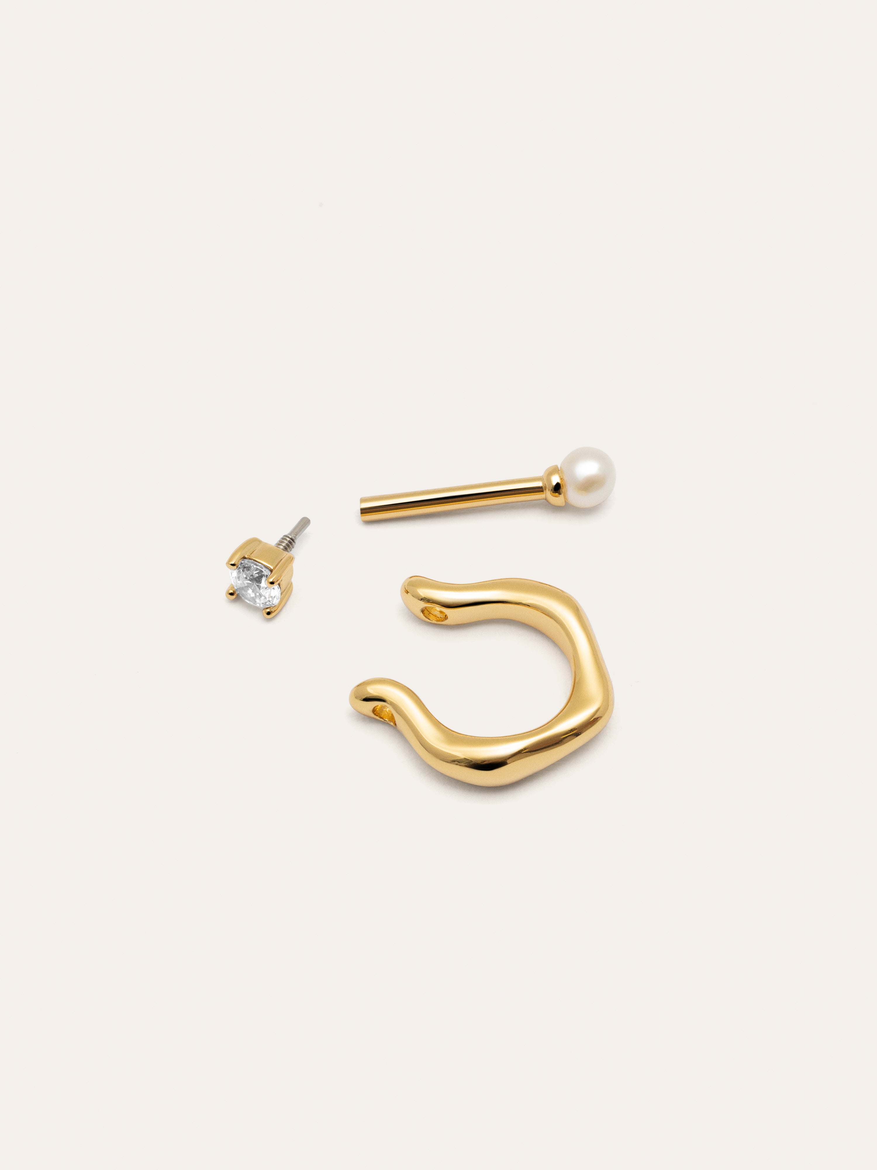 Pendiente Suelto Perla y Spark Baño Oro