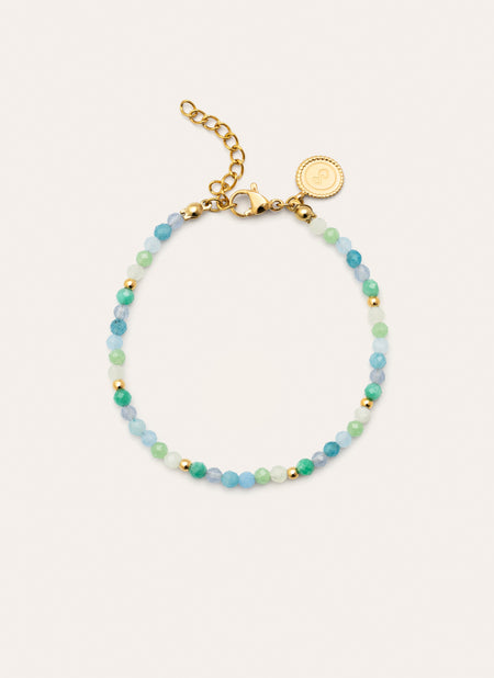Pulsera Crystal Blue Acero Baño Oro