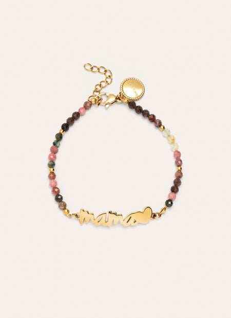 Pulsera Mamá Heart Tourmaline Acero Baño Oro