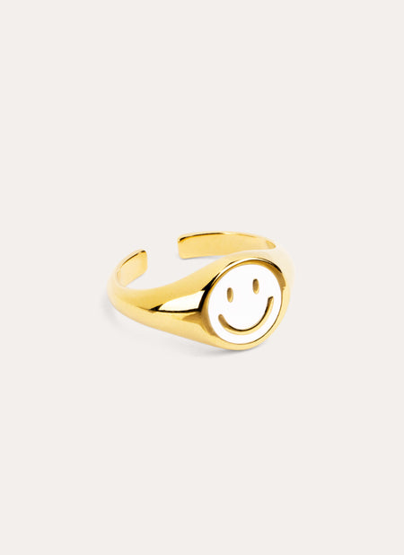 Anillo Smiley White Enamel Baño Oro