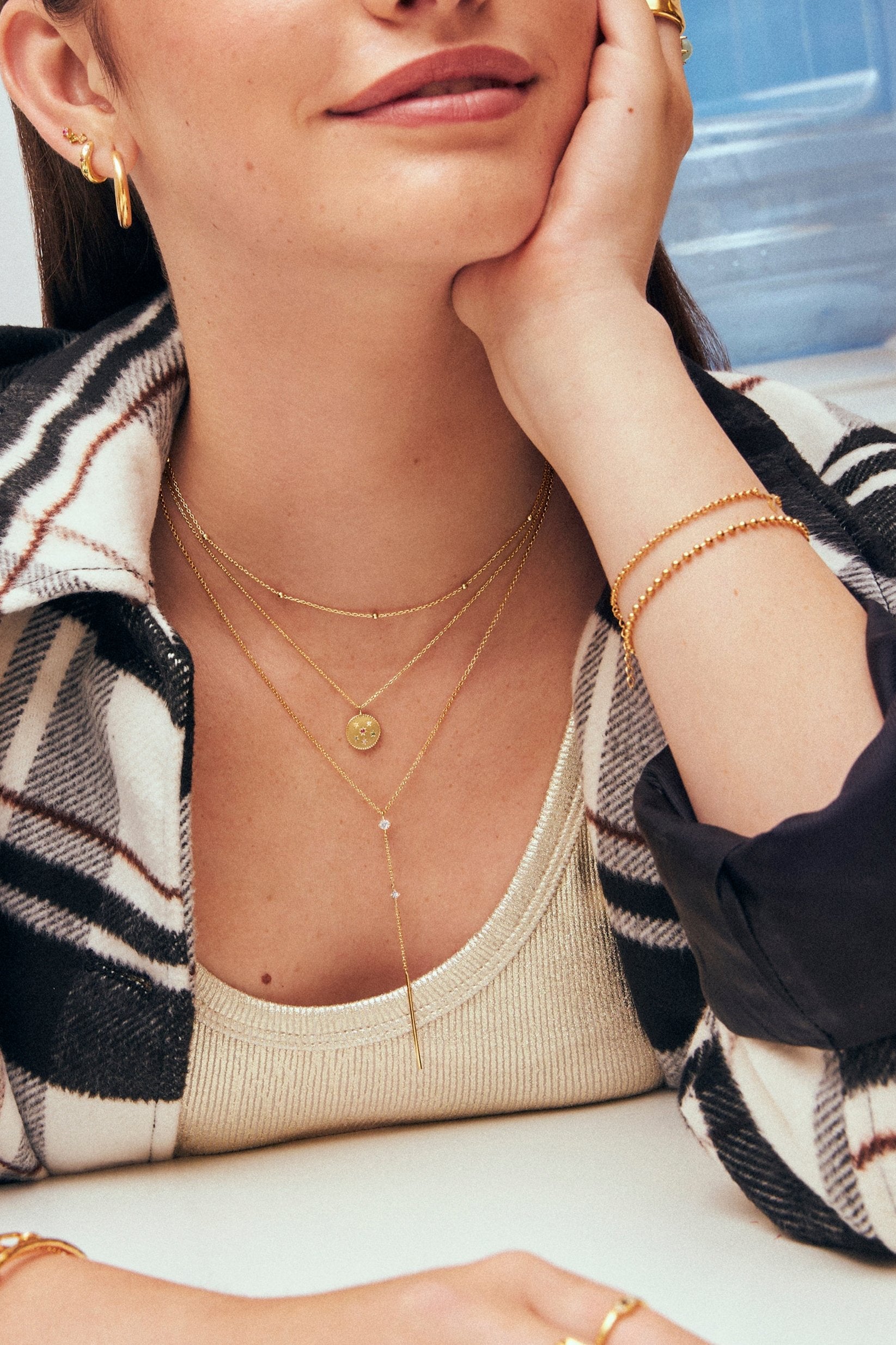 Y Sparks Stick Gold Necklace 