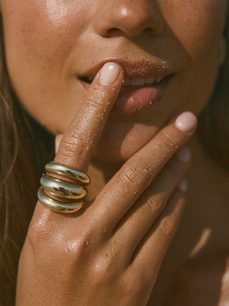Bague Dune Aire Acier Plaqué Or
