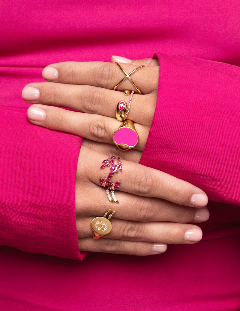 Doppel-Drop Pink Ring, vergoldet