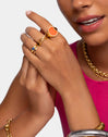 Signet Bean Neon Orange Enamel Gold Ring