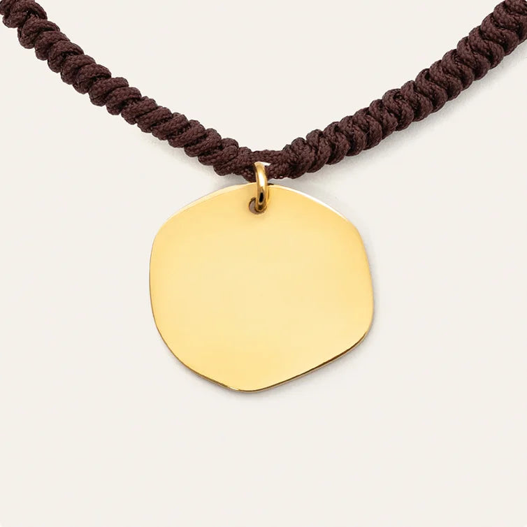 Personalisiertes Medallion Armband Braun, vergoldet