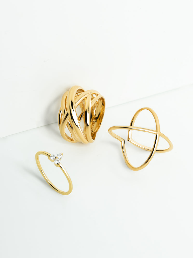 Kleeblatt-Ring Silber mit Goldbeschichtung