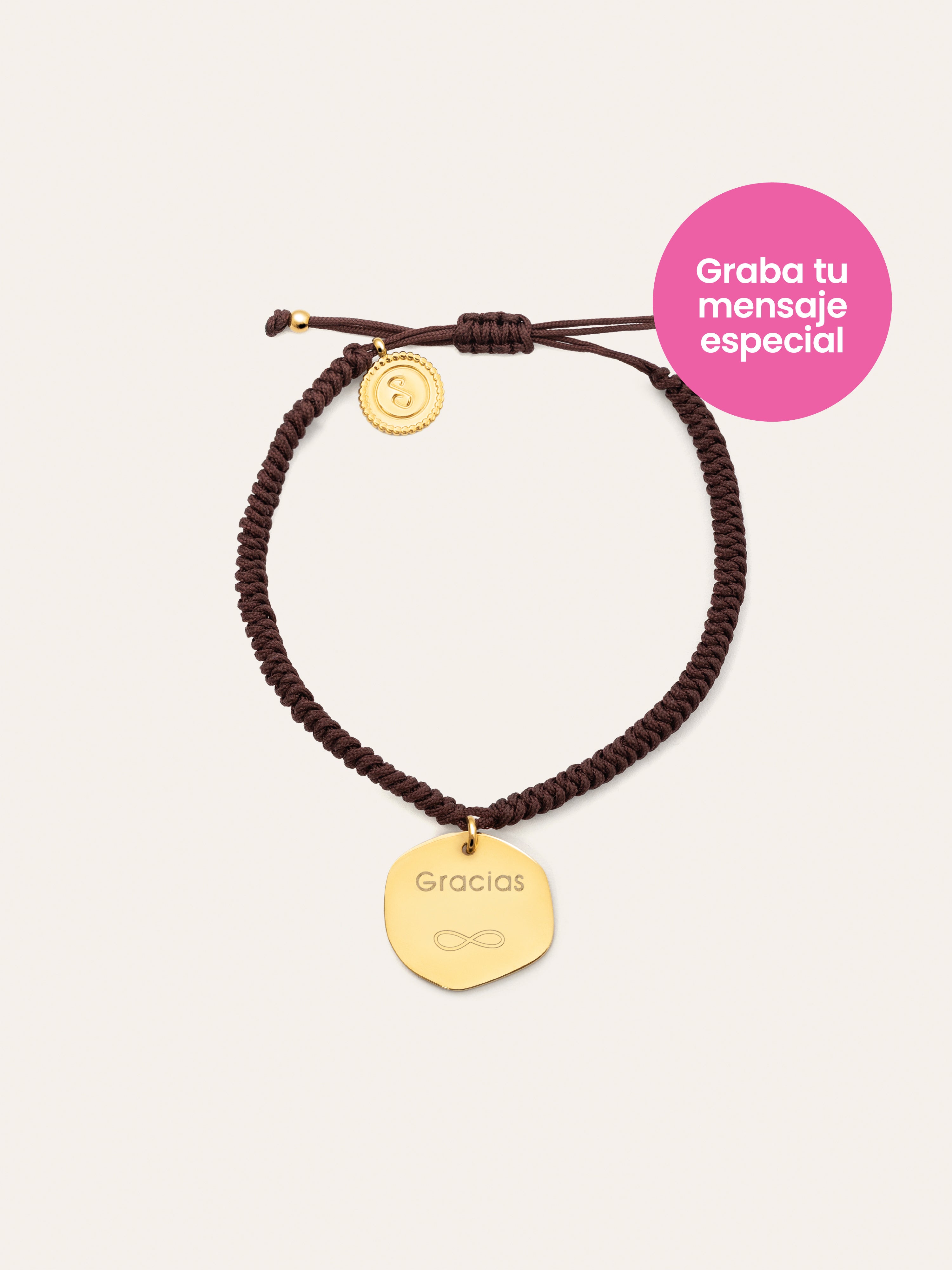 Personalisiertes Medallion Armband Braun, vergoldet
