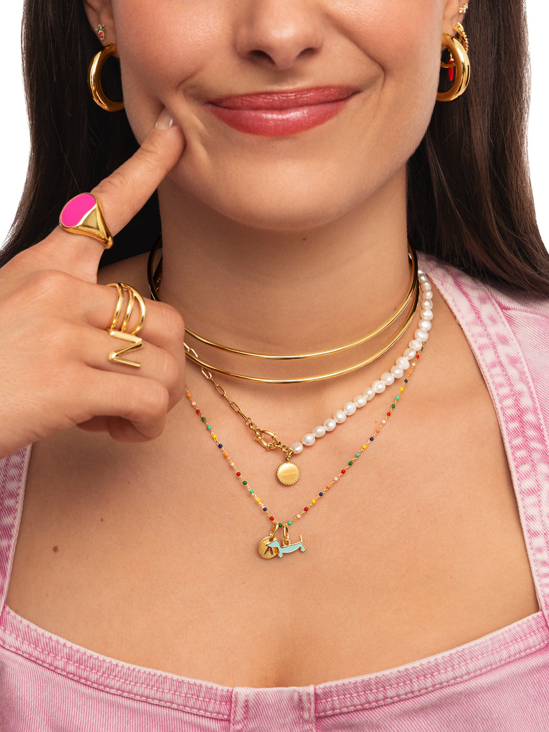 Double Ring Halsband, vergoldet
