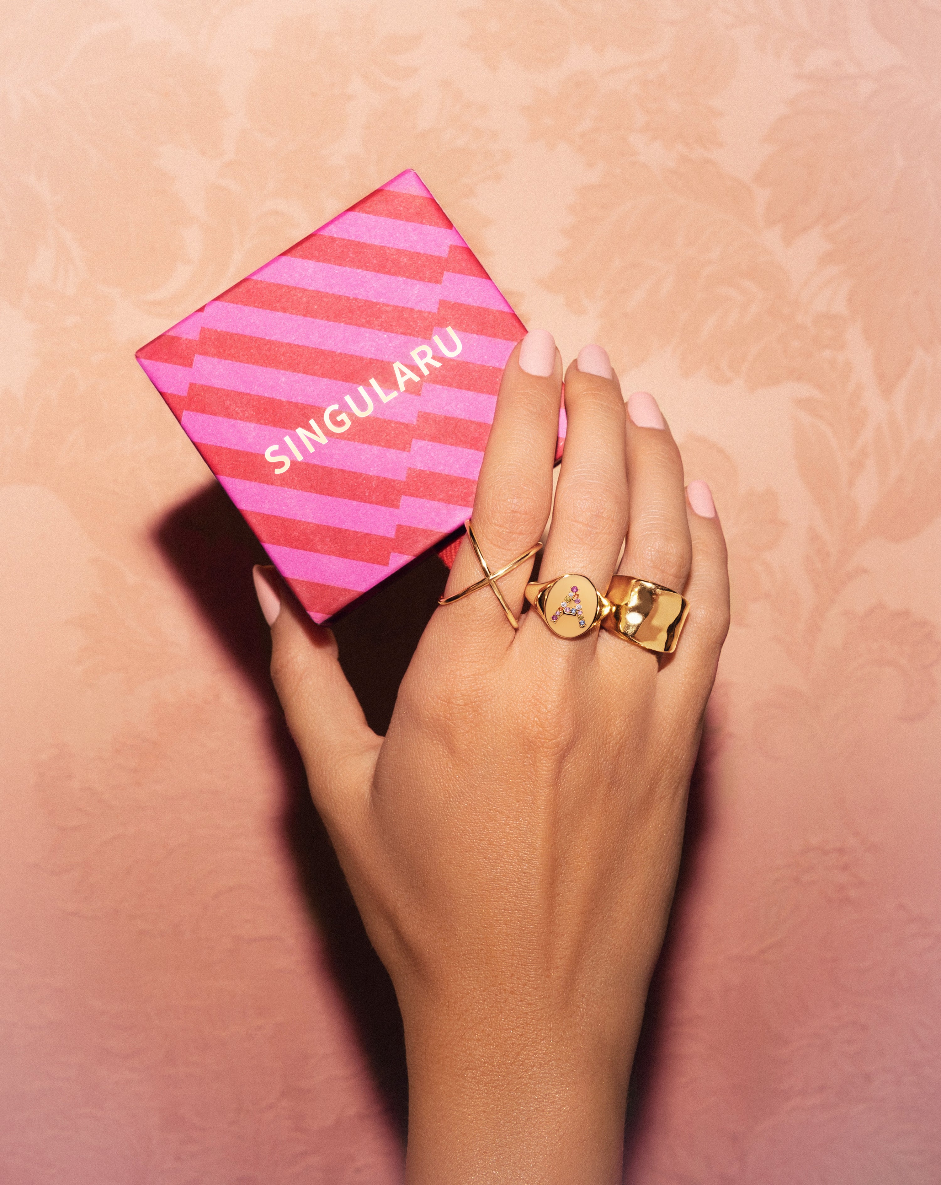 Singnet Letter Colors Personalized Gold Ring