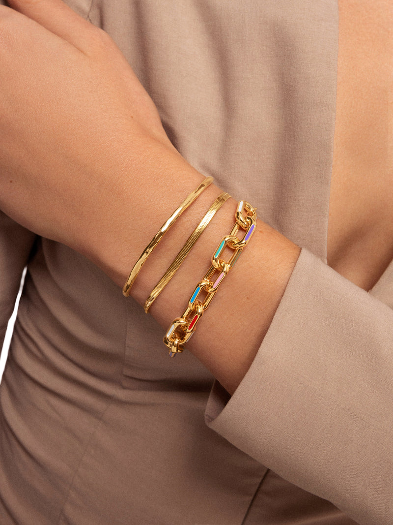 Link-Armband Rainbow Emaille Edelstahl mit Goldbeschichtung