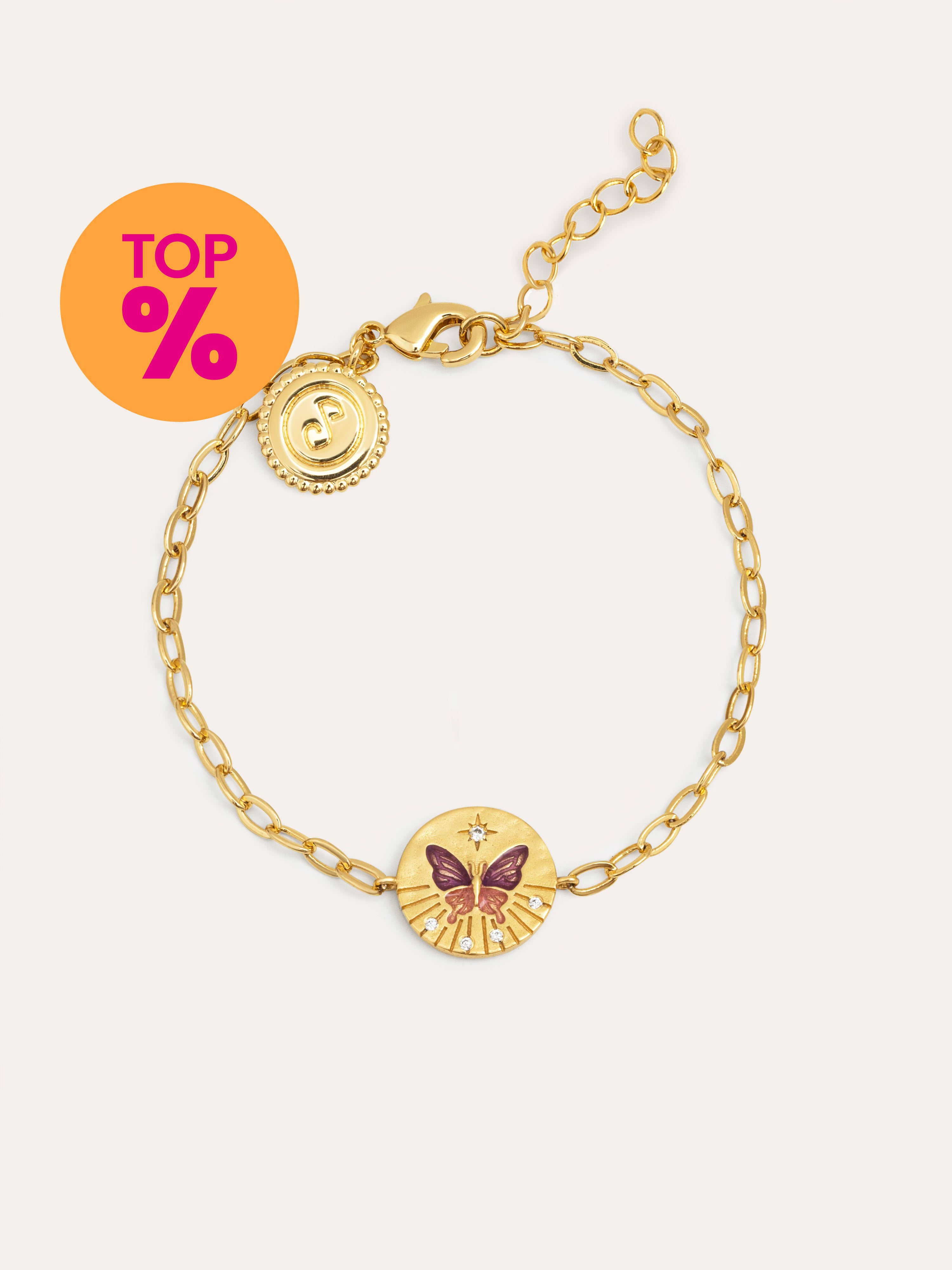 Pulseira Medallion Butterfly Rose Banho de Ouro