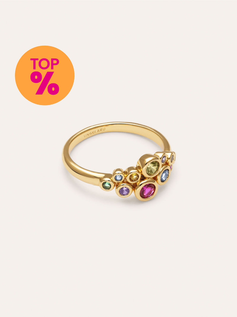 Anel Rainbow Bubbles Banho de Ouro