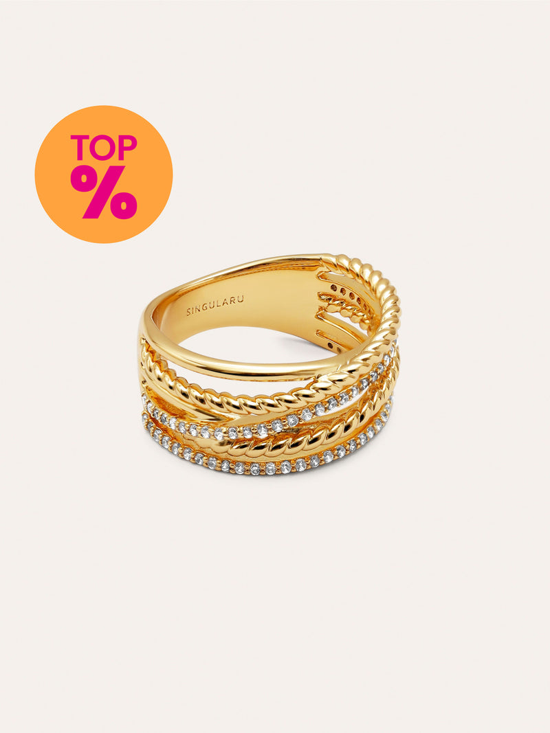 Anel Triple Cross Spark Banho de Ouro