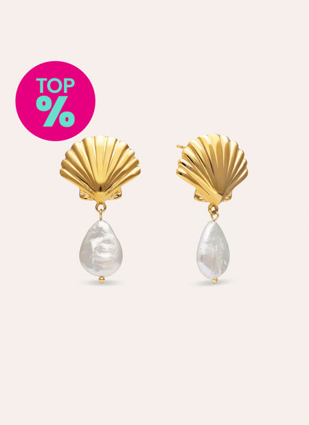 Pendientes Shelly Perla Acero Baño Oro