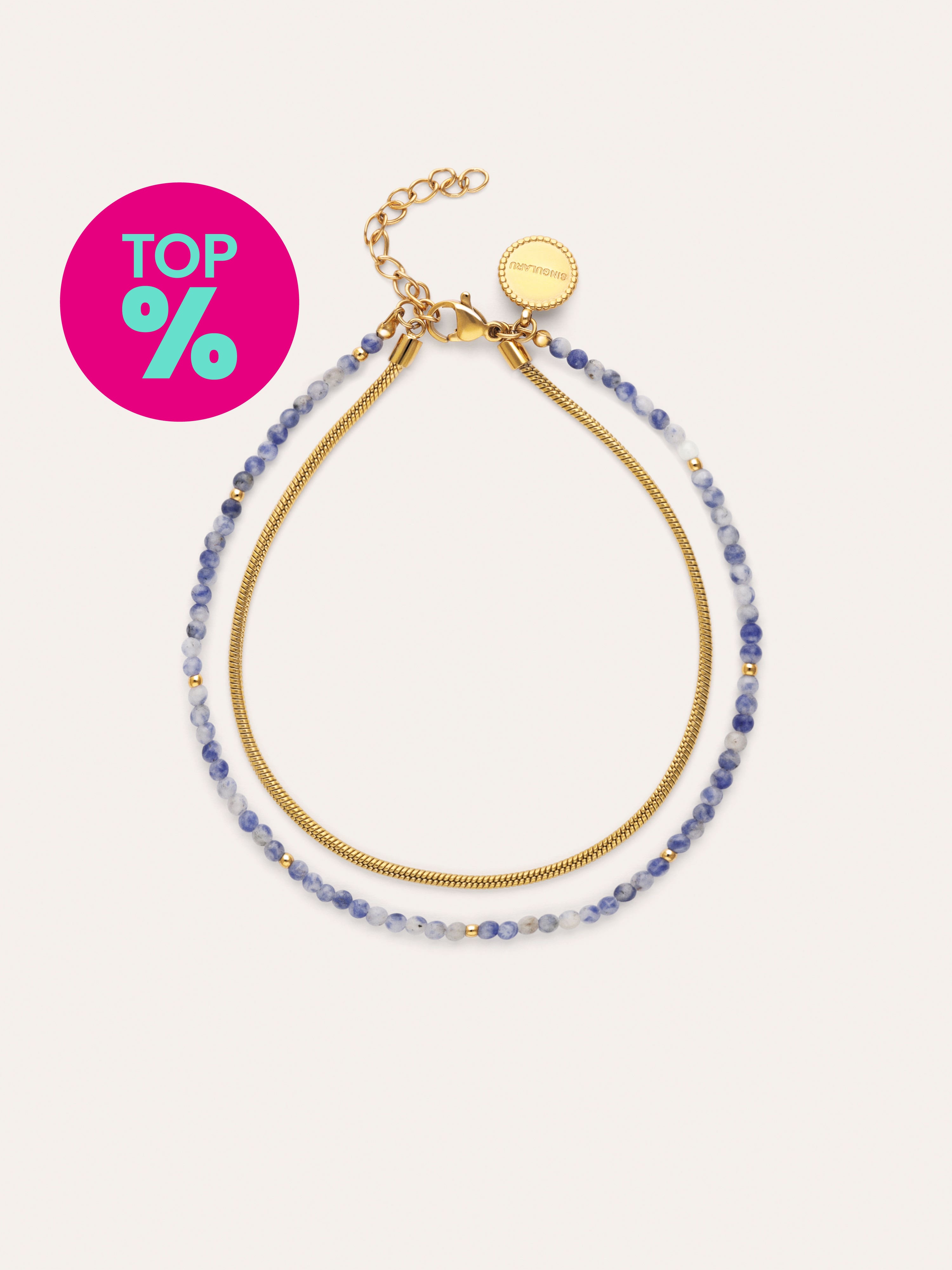 Chevillière Double Cleopatra Bleu Acier Plaqué Or