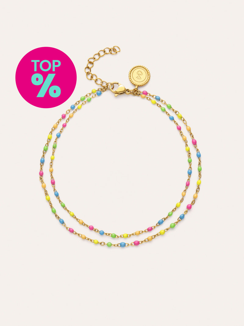 Chevillière Double Dots Neon Enamel Acier Plaqué Or