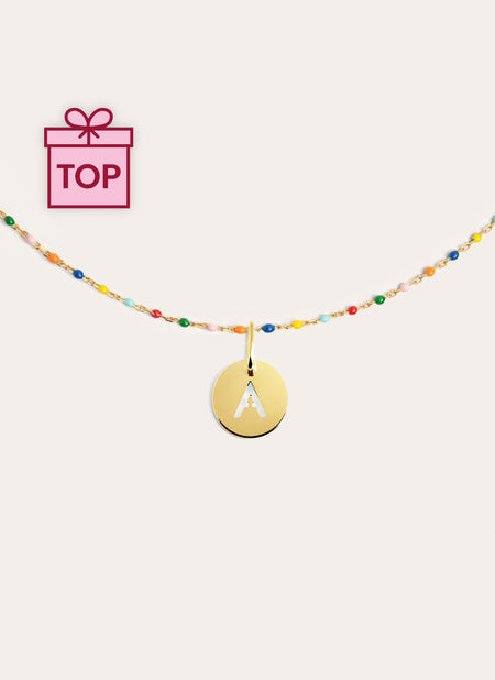 Collar Personalizado Colors Enamel Letter Plata Baño Oro