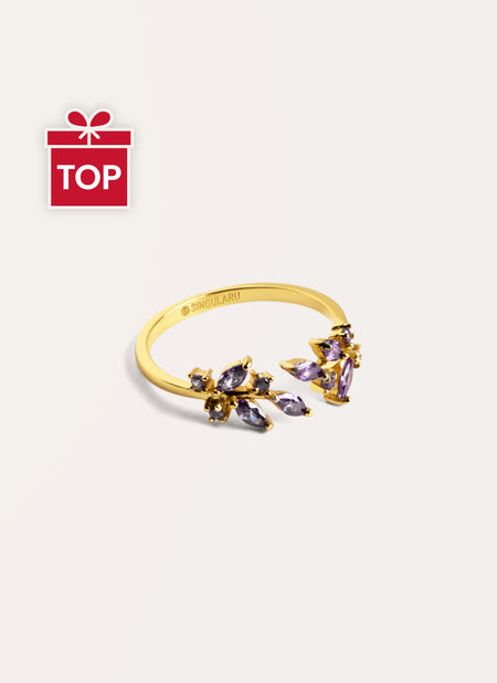 Anillo Buganvilla Plata Baño Oro