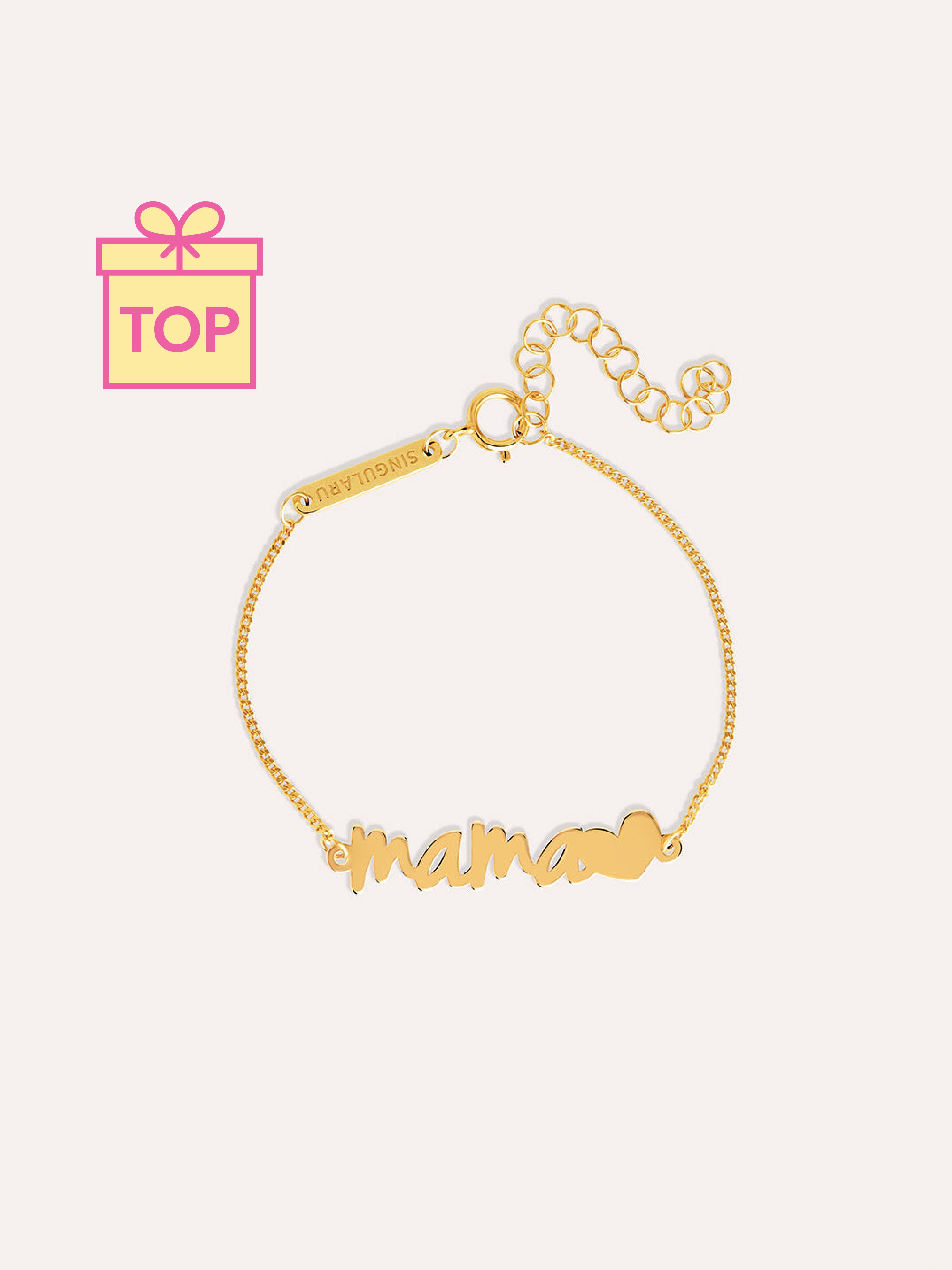 Pulsera Mamá Heart Plata Baño Oro