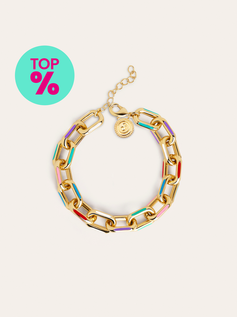 Link-Armband Rainbow Emaille Edelstahl mit Goldbeschichtung