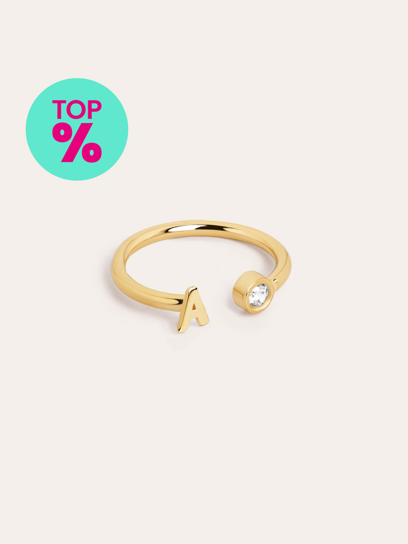 Personalisierter Letter Spark Ring Silber, vergoldet
