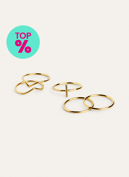 5er Set Ringe Nefertiti Edelstahl, Vergoldet 