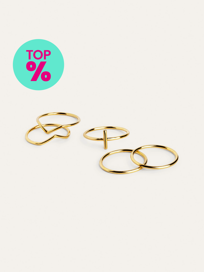 5er Set Ringe Nefertiti Edelstahl, Vergoldet 