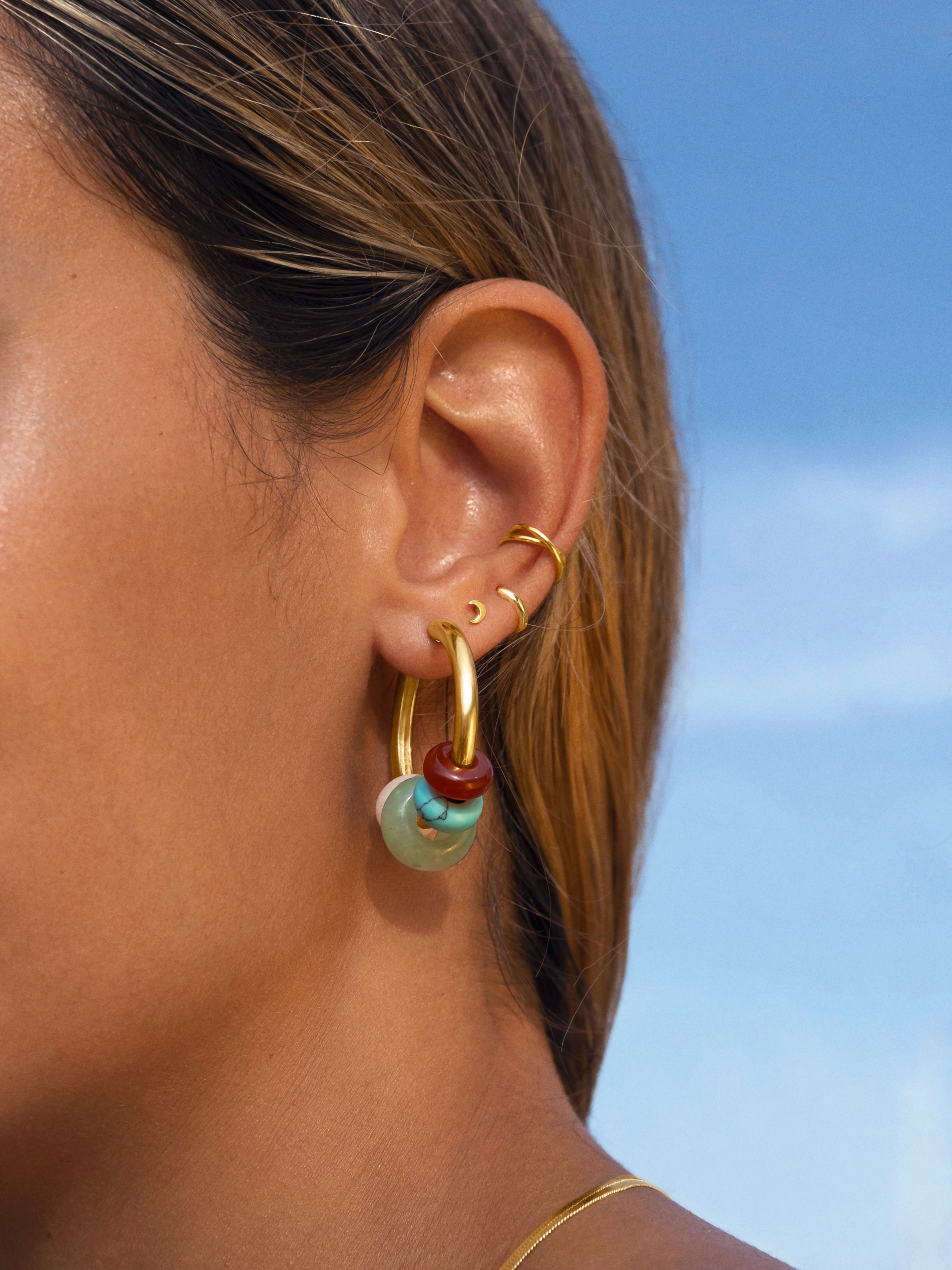 Boucle D’oreille à L’unité Moon Acier Plaqué Or