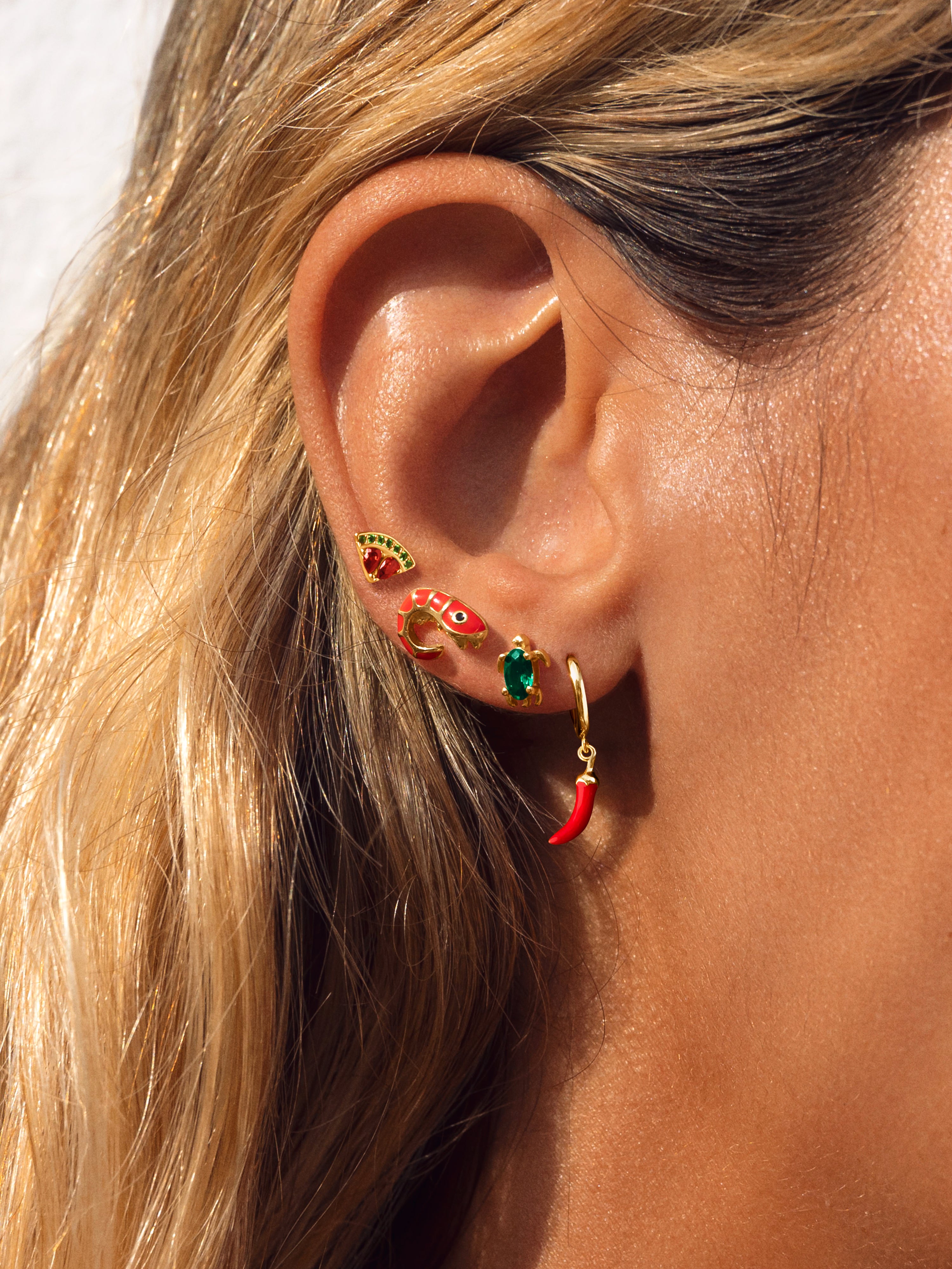 Chilly Pepper Enamel Gold Single Earring 