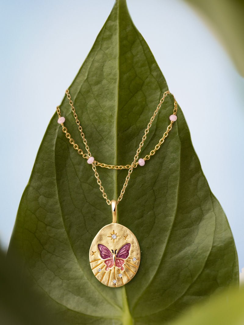 Butterfly Medallion Halskette Roségold, vergoldet
