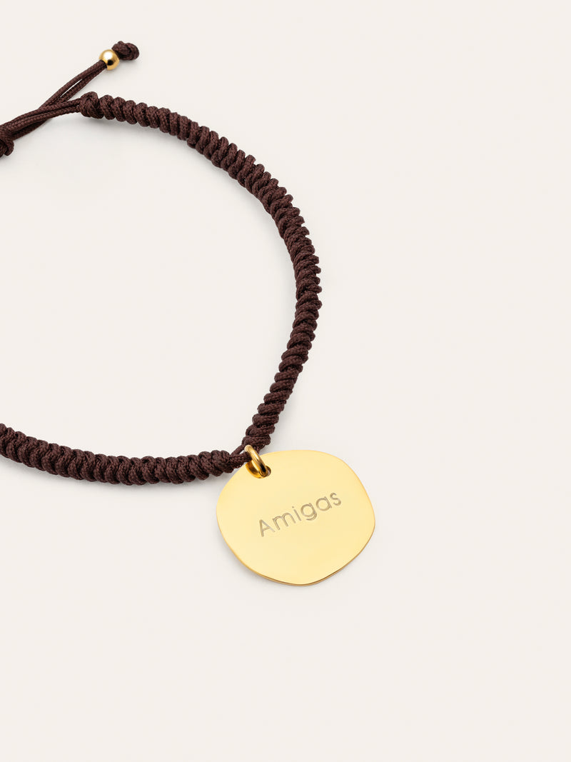 Personalisiertes Medallion Armband Braun, vergoldet