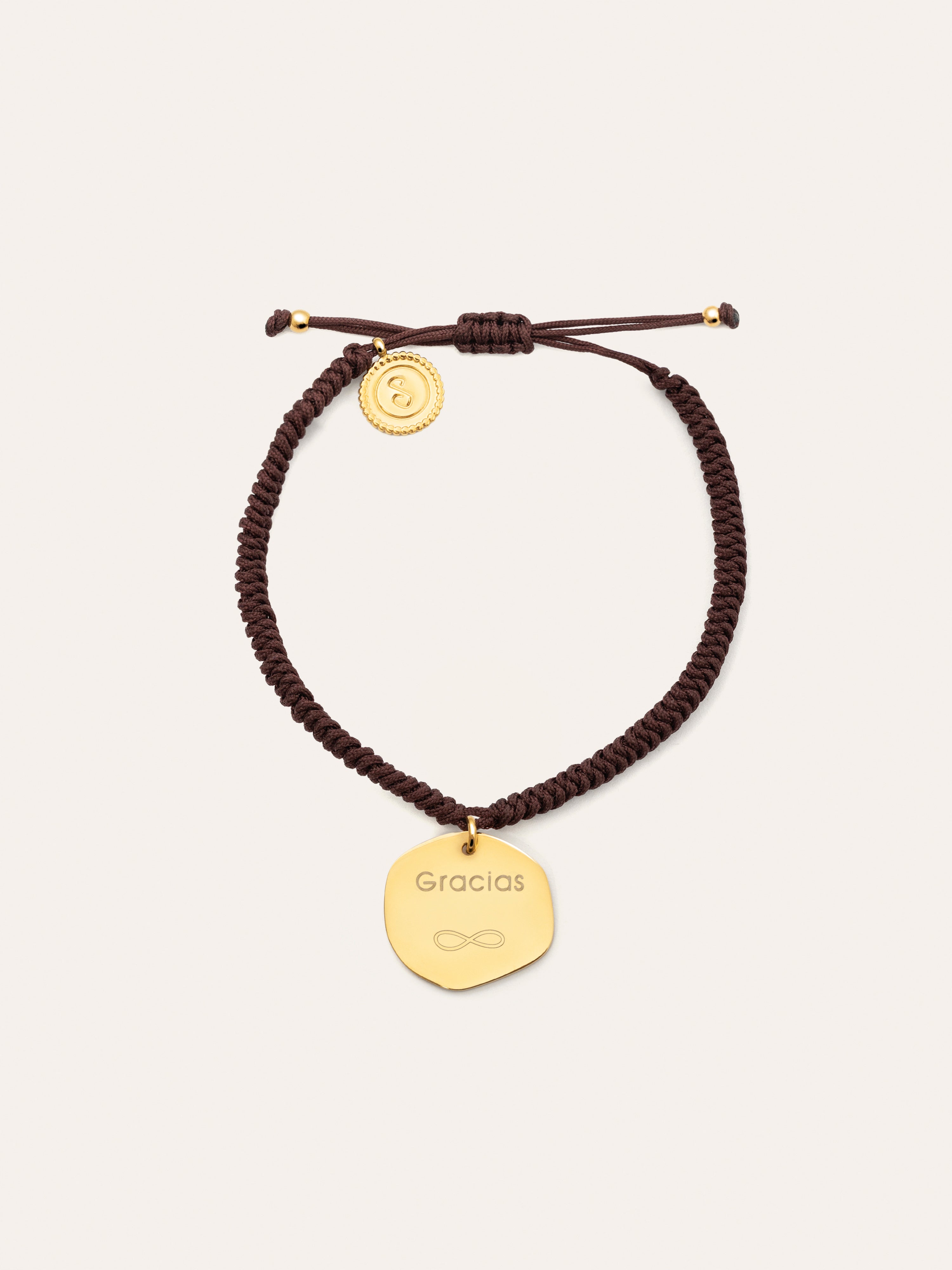Personalisiertes Medallion Armband Braun, vergoldet