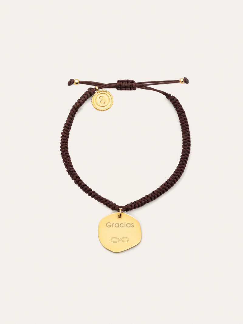 Personalisiertes Medallion Armband Braun, vergoldet
