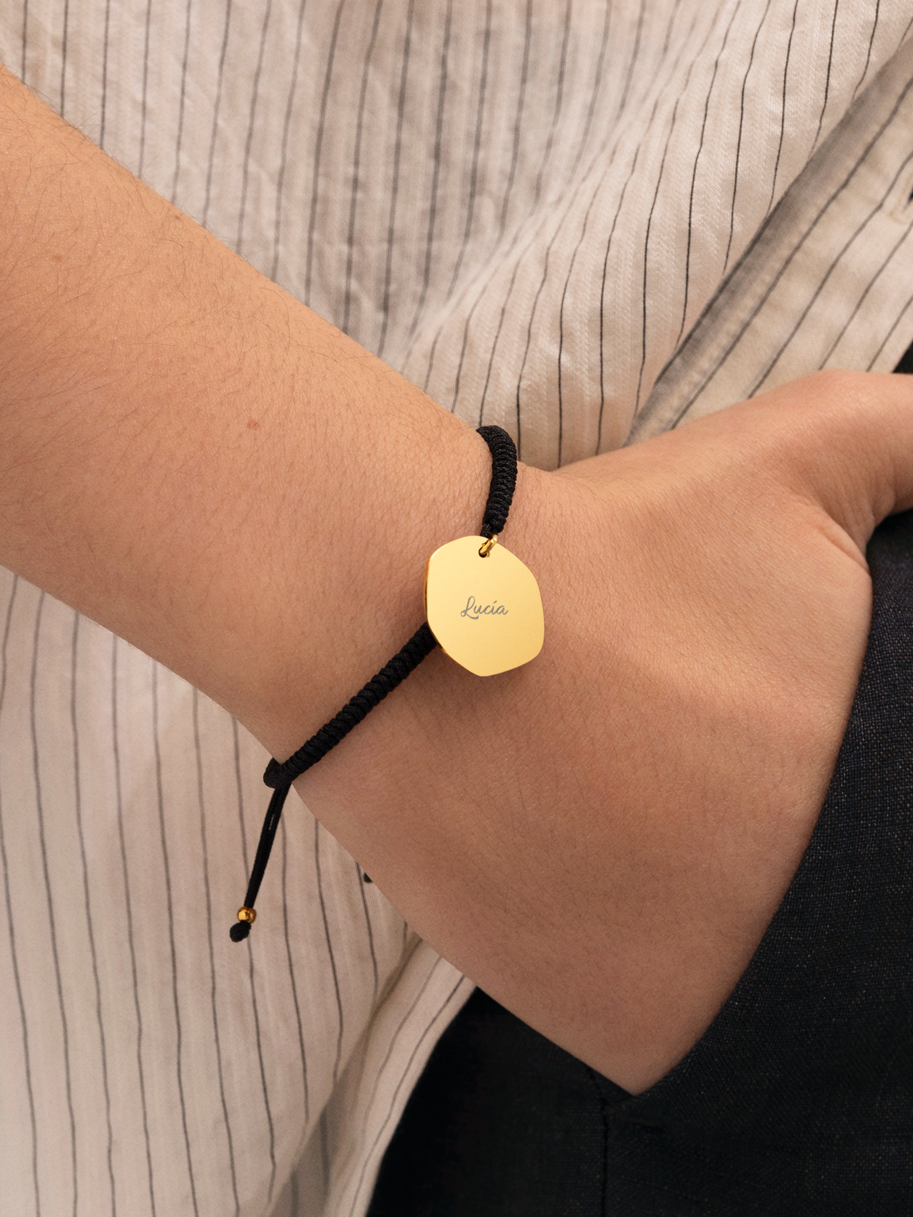 Personalisierbares Armband Medaillon Organic Schwarz Stahl Vergoldet