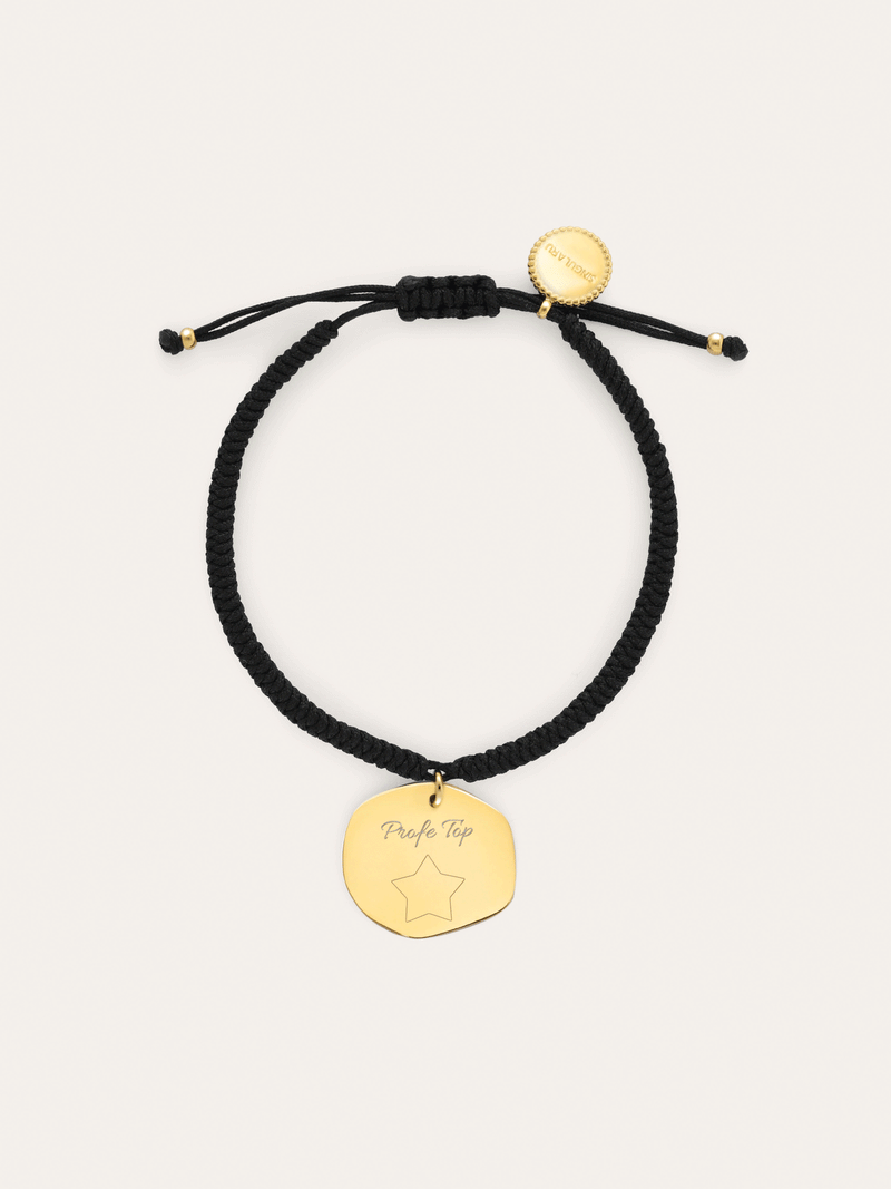 Personalisierbares Armband Medaillon Organic Schwarz Stahl Vergoldet