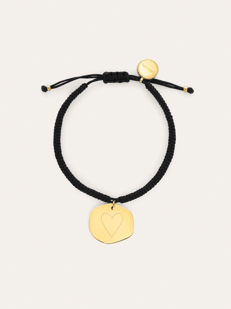 Personalisierbares Armband Medaillon Organic Schwarz Stahl Vergoldet