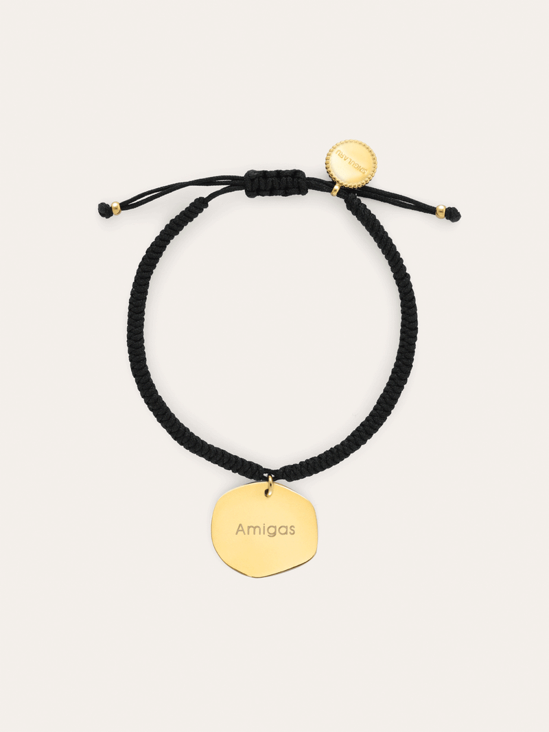 Personalisierbares Armband Medaillon Organic Schwarz Stahl Vergoldet