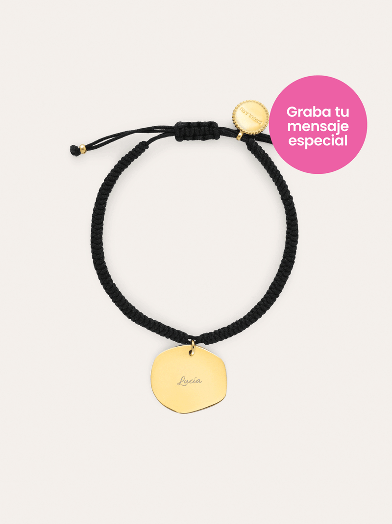 Personalisierbares Armband Medaillon Organic Schwarz Stahl Vergoldet