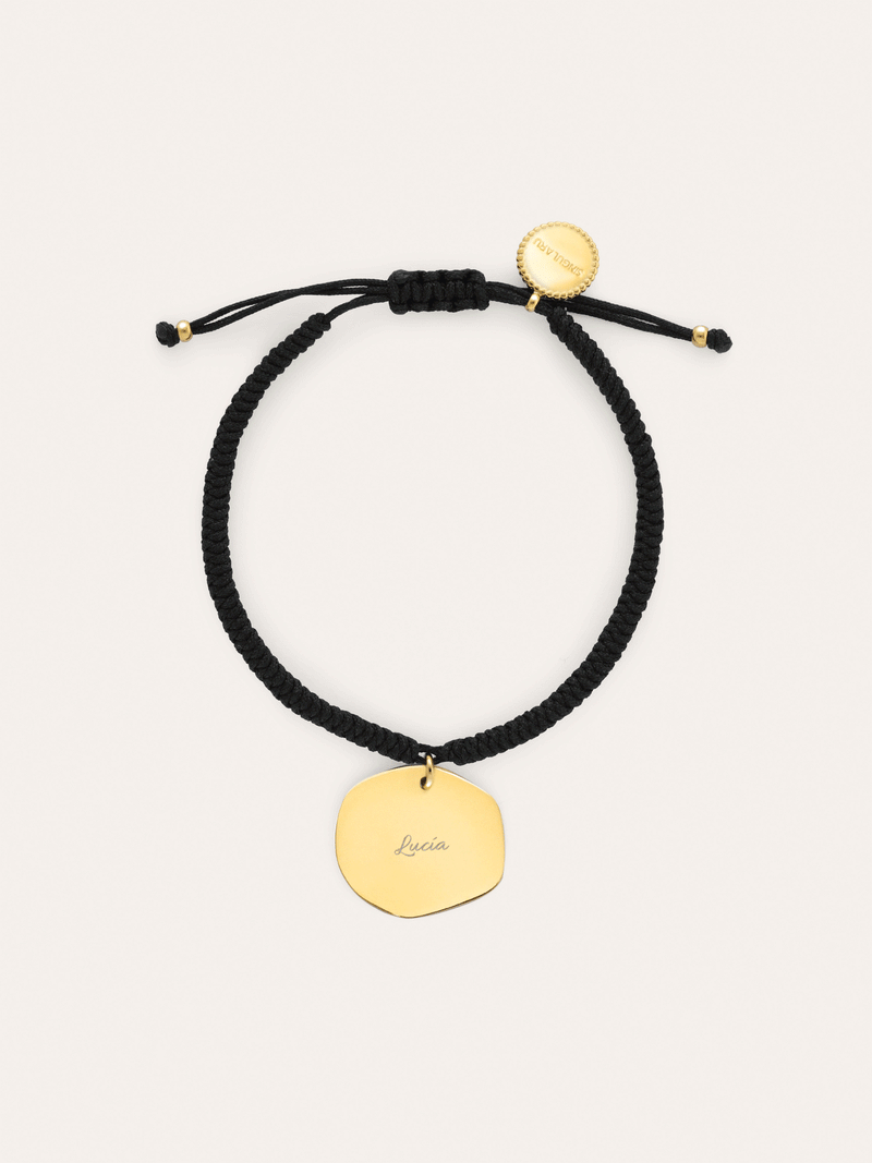 Personalisierbares Armband Medaillon Organic Schwarz Stahl Vergoldet