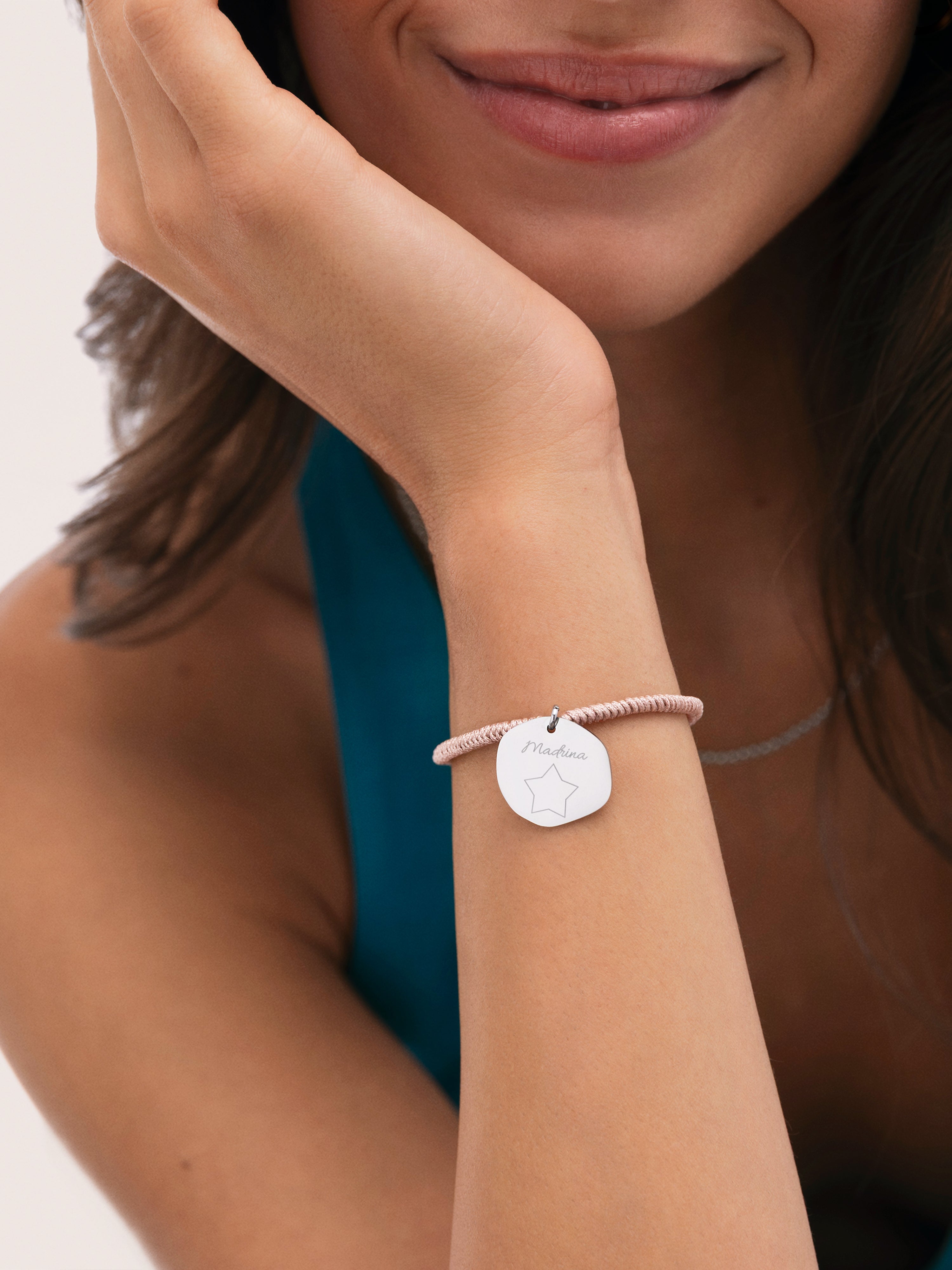 Bracciale Personalizzato Medaglione Organic Rosa Acciaio