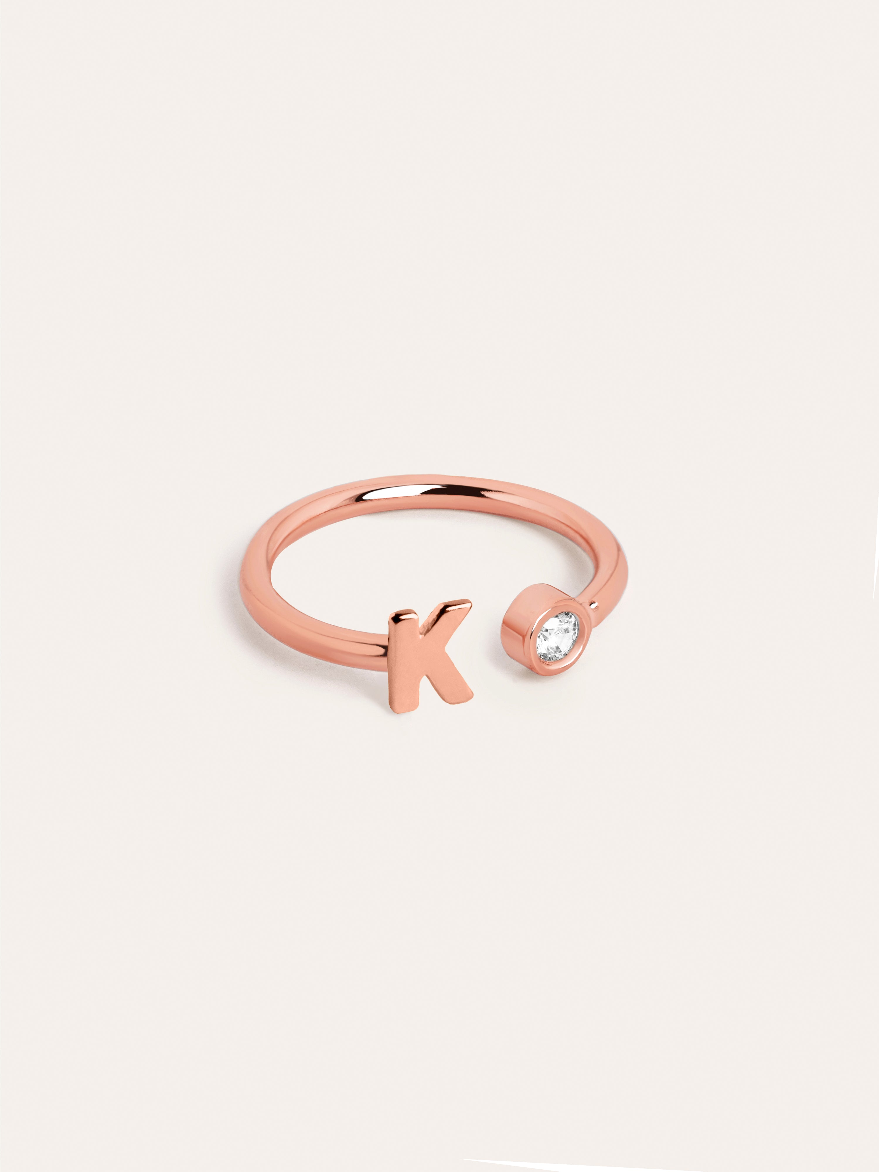 Letter Diamond Personalized Rose Gold Ring