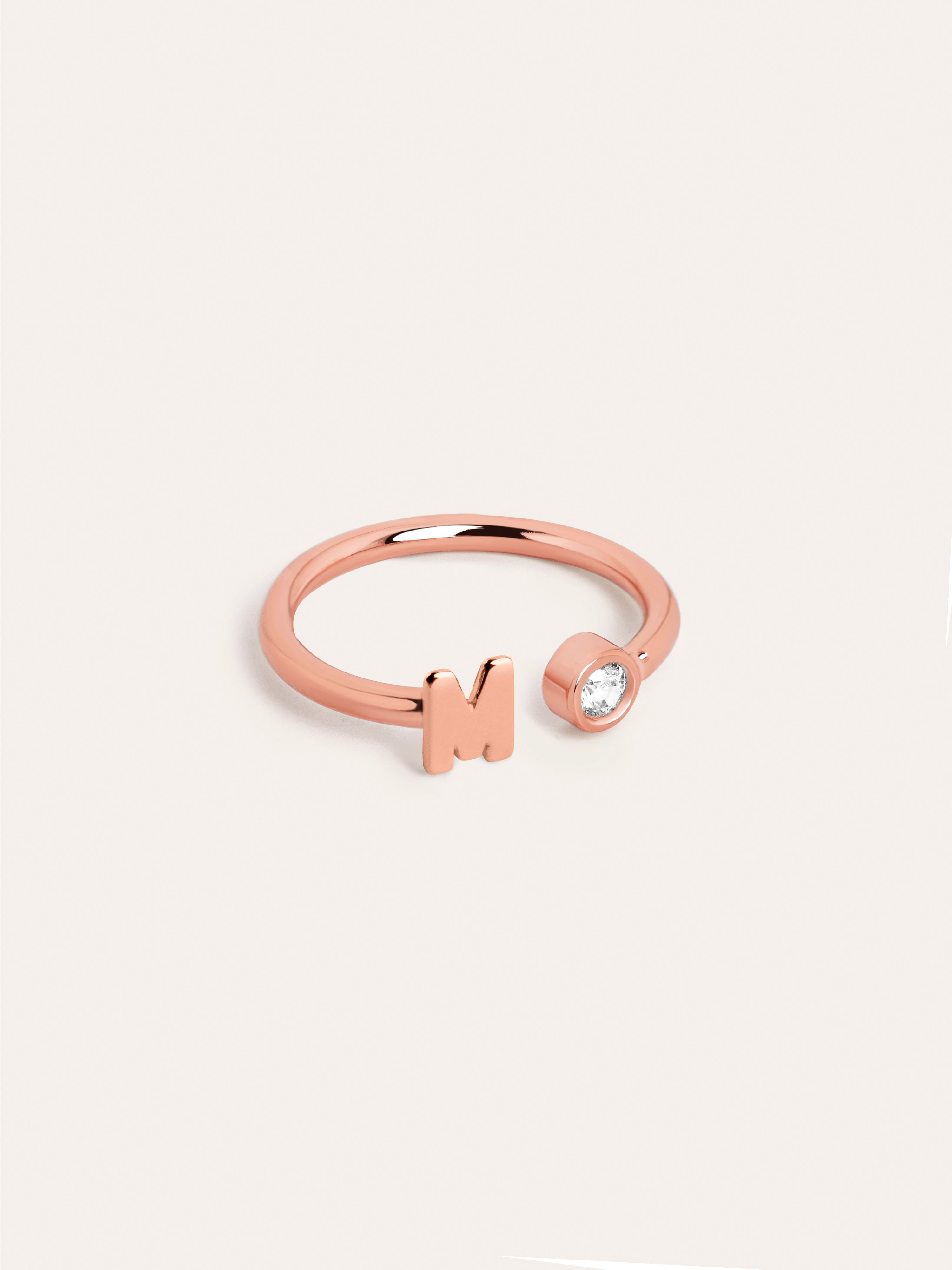 Letter Diamond Personalized Rose Gold Ring