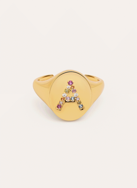 Singnet Letter Colors Personalized Gold Ring