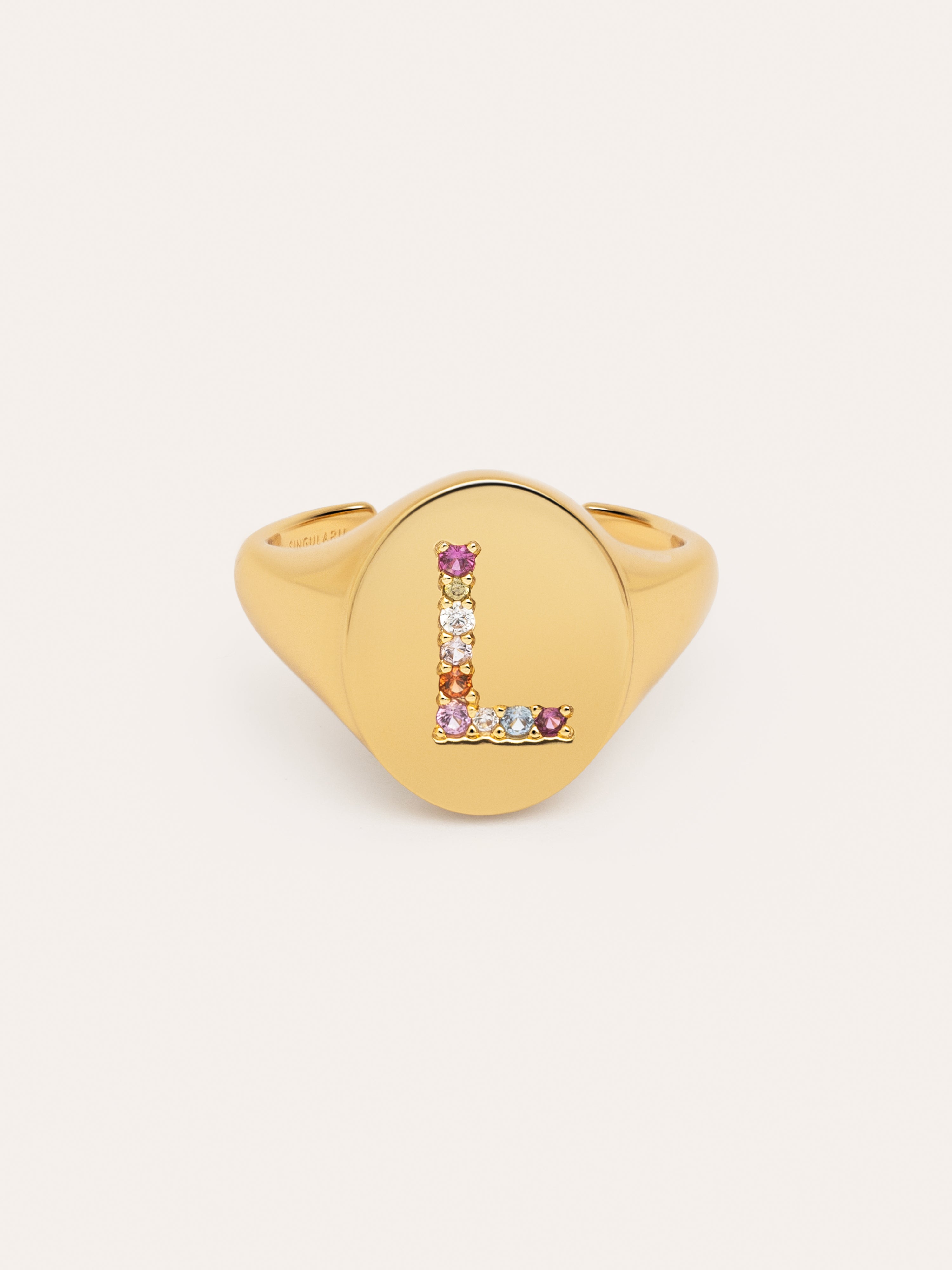 Singnet Letter Colors Personalized Gold Ring