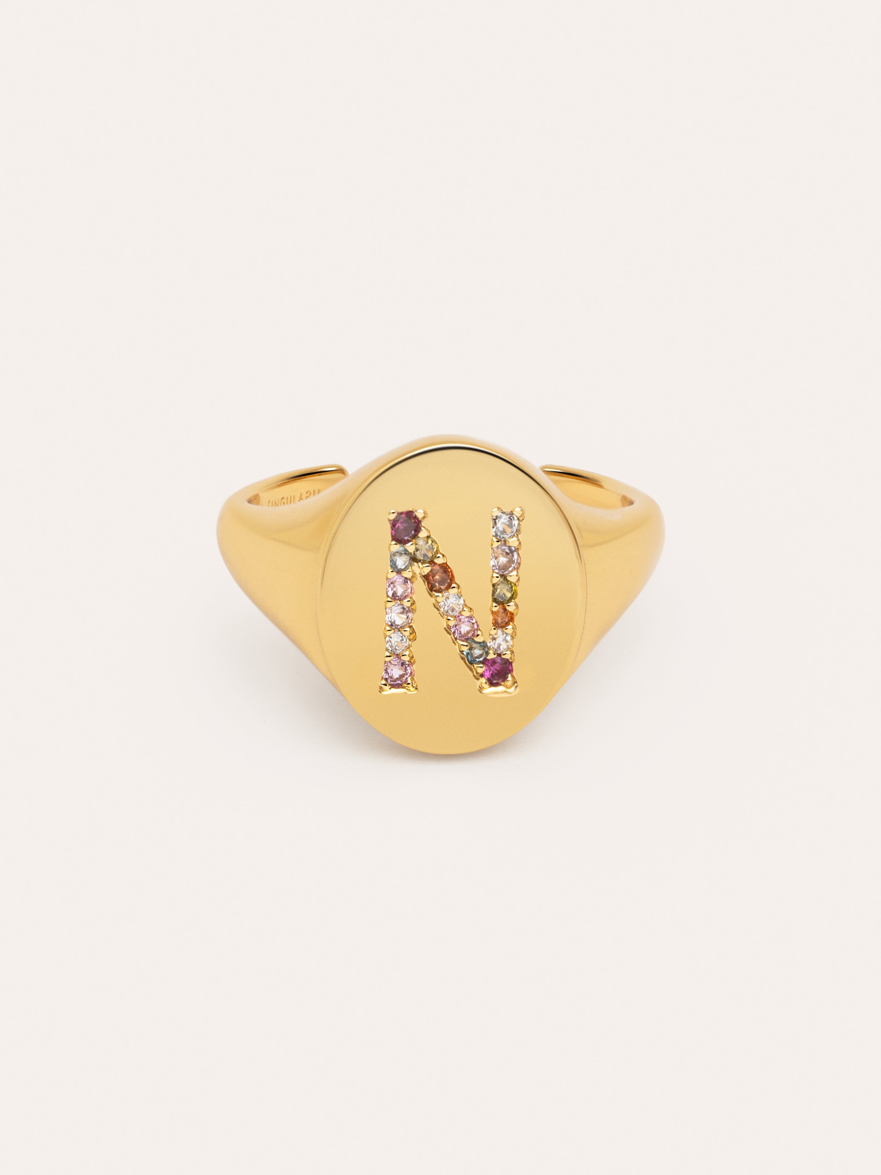 Singnet Letter Colors Personalized Gold Ring