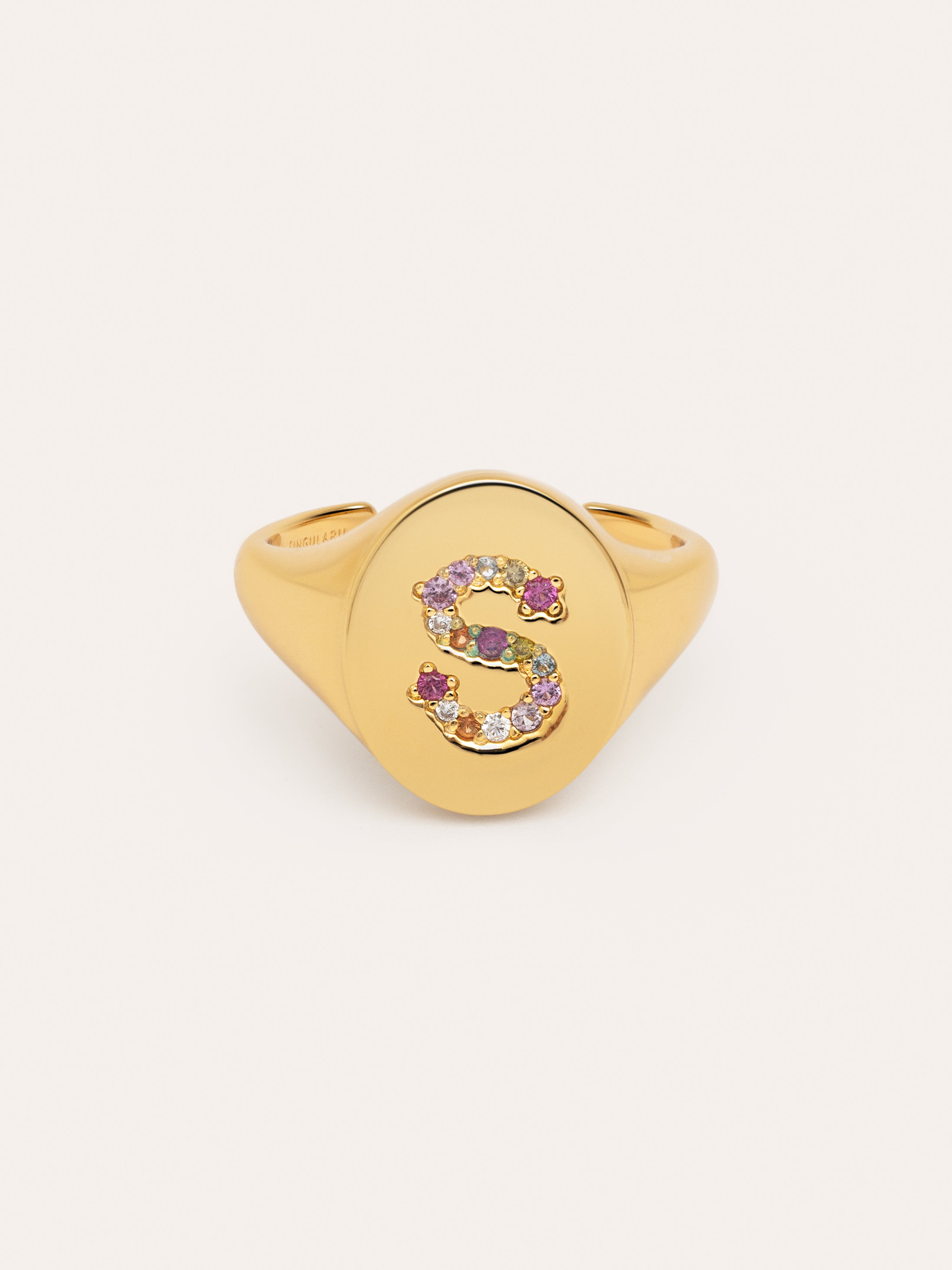 Singnet Letter Colors Personalized Gold Ring